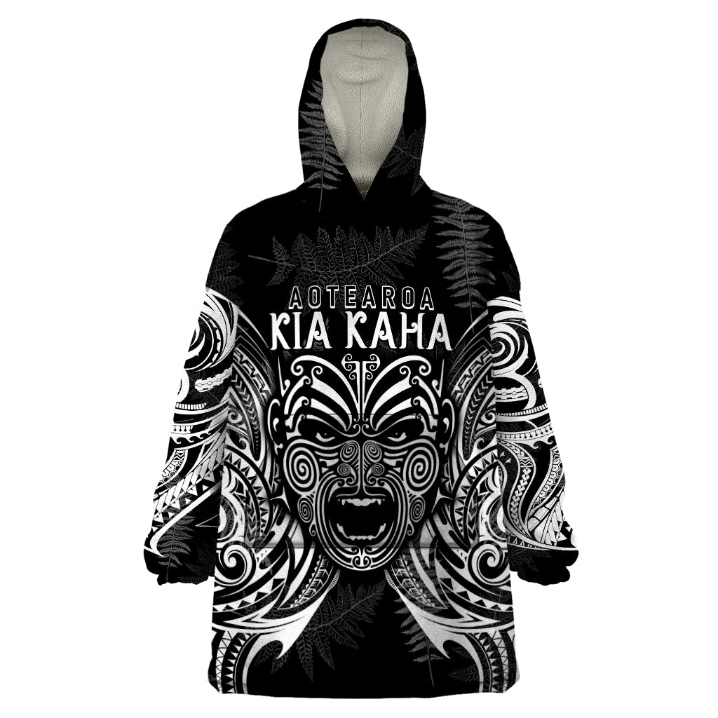 New Zealand Rugby Wearable Blanket Hoodie 2023 World Cup Aotearoa Haka Face LT7 One Size Black - Polynesian Pride