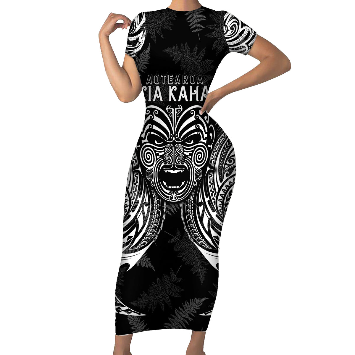 New Zealand Rugby Family Matching Short Sleeve Bodycon Dress and Hawaiian Shirt 2023 World Cup Aotearoa Create History LT7 Mom's Dress Black - Polynesian Pride