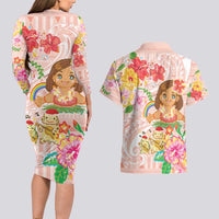 Aloha Hawaii Couples Matching Long Sleeve Bodycon Dress and Hawaiian Shirt Kawaii Mele Kalikimaka - Pastel Fever LT7 - Polynesian Pride