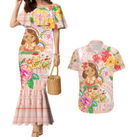 Aloha Hawaii Couples Matching Mermaid Dress and Hawaiian Shirt Kawaii Mele Kalikimaka - Pastel Fever LT7 Peach - Polynesian Pride