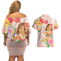 Aloha Hawaii Couples Matching Off Shoulder Short Dress and Hawaiian Shirt Kawaii Mele Kalikimaka - Pastel Fever LT7 - Polynesian Pride