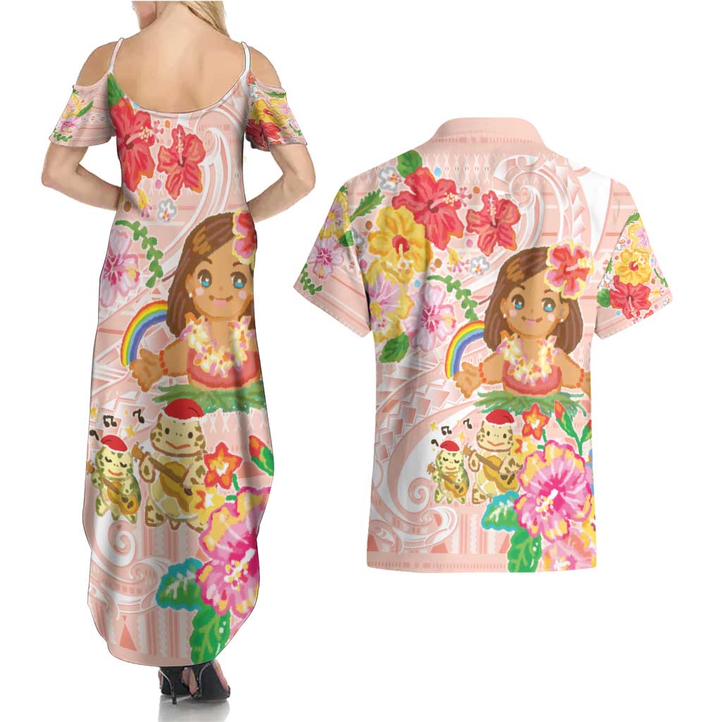 Aloha Hawaii Couples Matching Summer Maxi Dress and Hawaiian Shirt Kawaii Mele Kalikimaka - Pastel Fever LT7 - Polynesian Pride