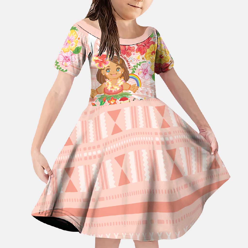 Aloha Hawaii Family Matching Mermaid Dress and Hawaiian Shirt Kawaii Mele Kalikimaka - Pastel Fever LT7 Daughter's Dress Peach - Polynesian Pride