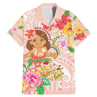 Aloha Hawaii Family Matching Mermaid Dress and Hawaiian Shirt Kawaii Mele Kalikimaka - Pastel Fever LT7 Dad's Shirt - Short Sleeve Peach - Polynesian Pride