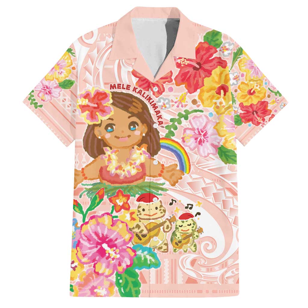 Aloha Hawaii Family Matching Off Shoulder Maxi Dress and Hawaiian Shirt Kawaii Mele Kalikimaka - Pastel Fever LT7 Dad's Shirt - Short Sleeve Peach - Polynesian Pride