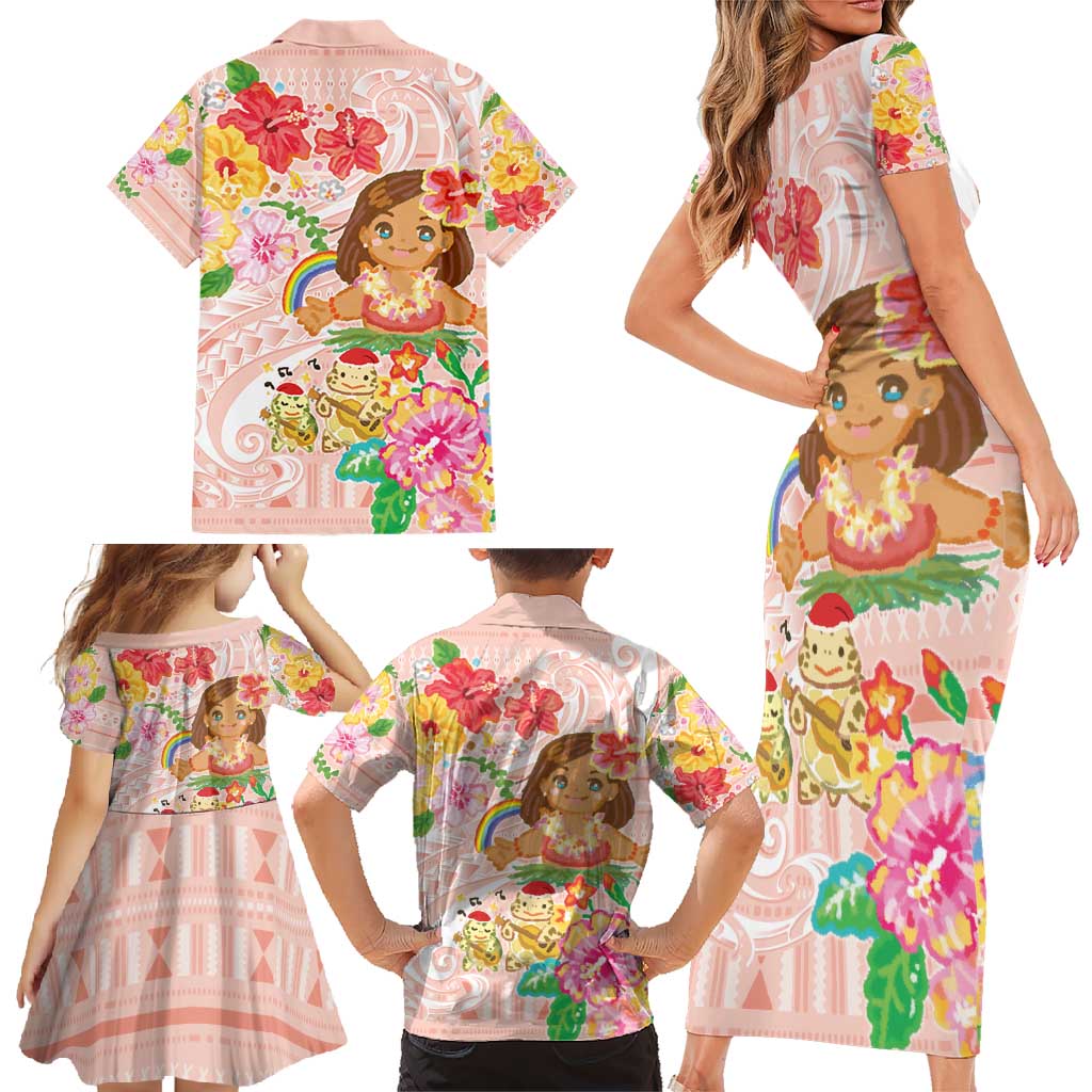 Aloha Hawaii Family Matching Short Sleeve Bodycon Dress and Hawaiian Shirt Kawaii Mele Kalikimaka - Pastel Fever
