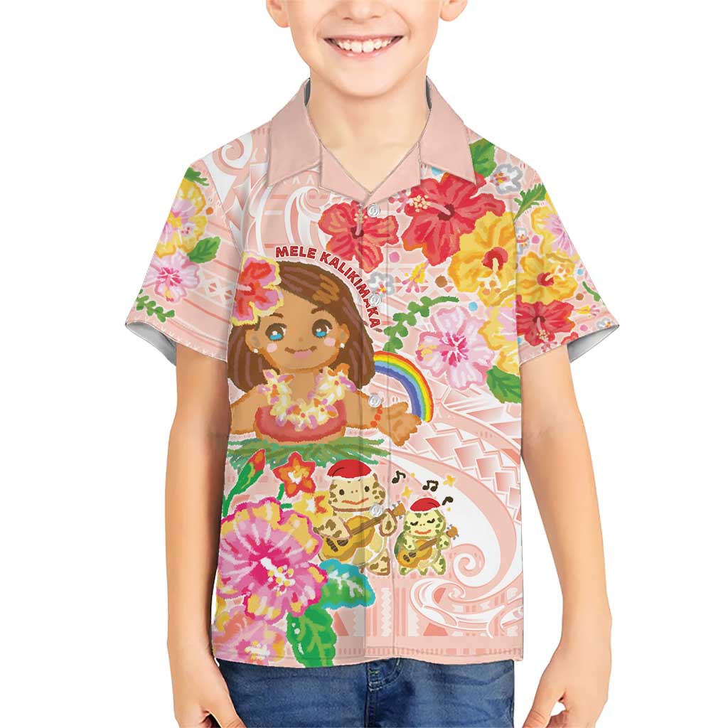 Aloha Hawaii Kid Hawaiian Shirt Kawaii Mele Kalikimaka - Pastel Fever LT7 Kid Peach - Polynesian Pride