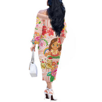 Aloha Hawaii Off The Shoulder Long Sleeve Dress Kawaii Mele Kalikimaka - Pastel Fever LT7 - Polynesian Pride