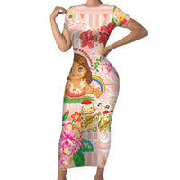 Aloha Hawaii Short Sleeve Bodycon Dress Kawaii Mele Kalikimaka - Pastel Fever LT7 Long Dress Peach - Polynesian Pride