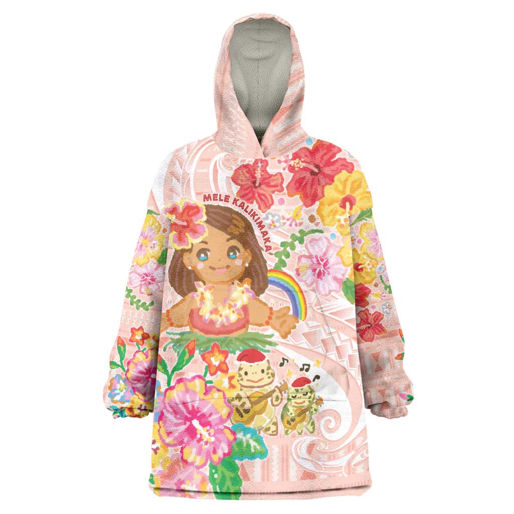 Aloha Hawaii Wearable Blanket Hoodie Kawaii Mele Kalikimaka - Pastel Fever LT7 One Size Peach - Polynesian Pride