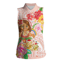 Aloha Hawaii Women Sleeveless Polo Shirt Kawaii Mele Kalikimaka - Pastel Fever LT7 Female Peach - Polynesian Pride