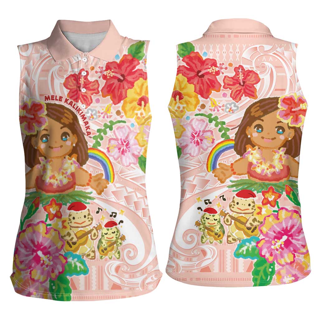 Aloha Hawaii Women Sleeveless Polo Shirt Kawaii Mele Kalikimaka - Pastel Fever LT7 - Polynesian Pride