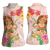 Aloha Hawaii Women Sleeveless Polo Shirt Kawaii Mele Kalikimaka - Pastel Fever LT7 - Polynesian Pride