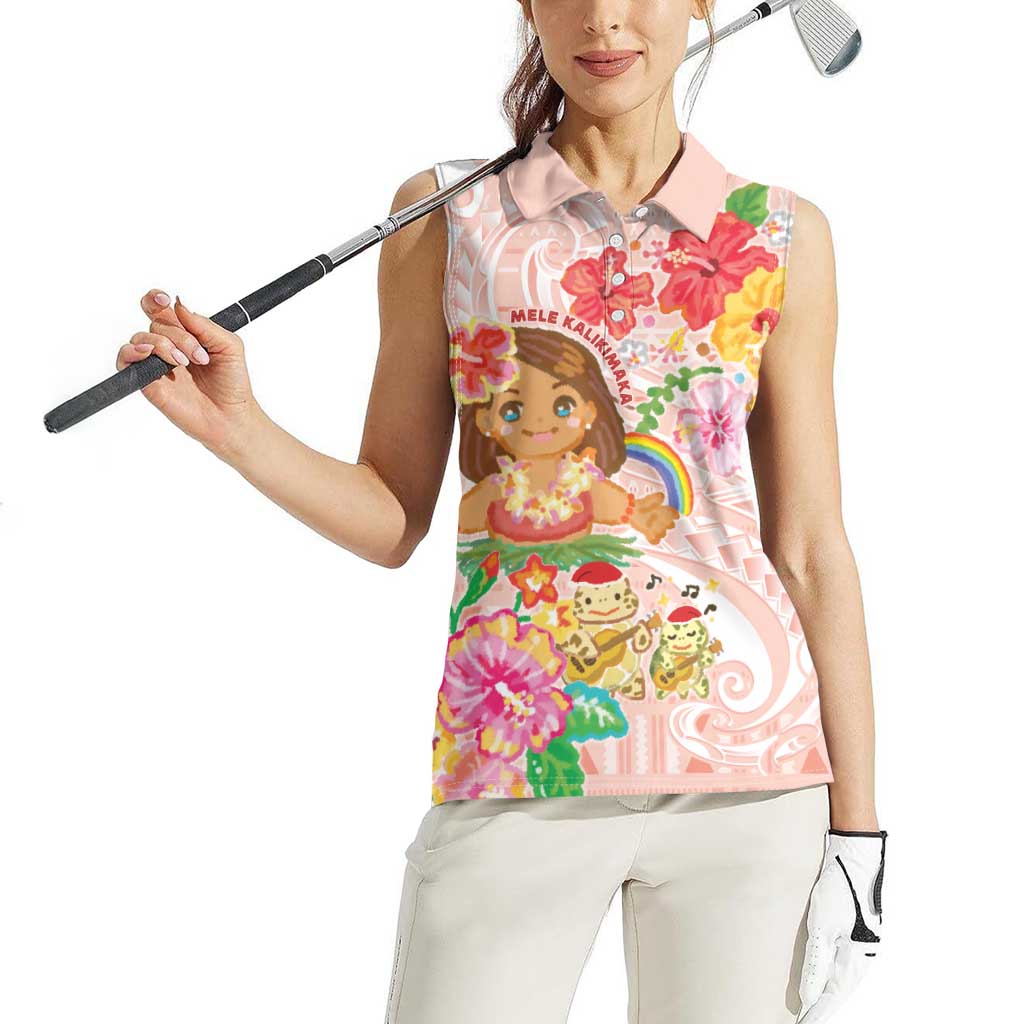 Aloha Hawaii Women Sleeveless Polo Shirt Kawaii Mele Kalikimaka - Pastel Fever LT7 - Polynesian Pride