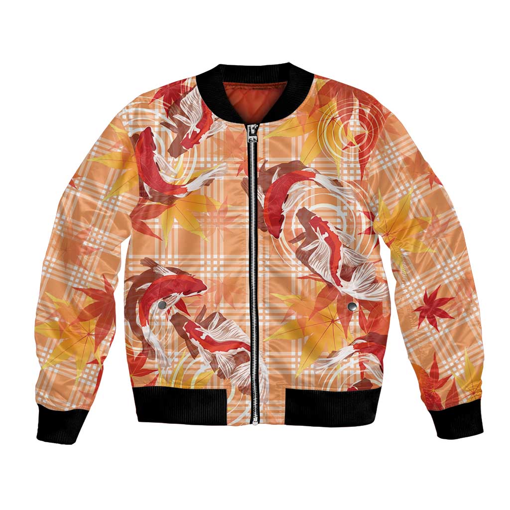 Orange Palaka Hawaii Aloha Bomber Jacket Koi Pond Mix Japanese Maple LT7 Unisex Orange - Polynesian Pride
