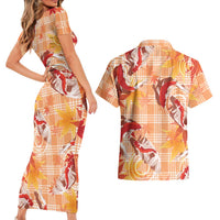 Orange Palaka Hawaii Aloha Couples Matching Short Sleeve Bodycon Dress and Hawaiian Shirt Koi Pond Mix Japanese Maple LT7 - Polynesian Pride