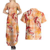 Orange Palaka Hawaii Aloha Couples Matching Summer Maxi Dress and Hawaiian Shirt Koi Pond Mix Japanese Maple LT7 - Polynesian Pride