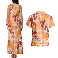 Orange Palaka Hawaii Aloha Couples Matching Tank Maxi Dress and Hawaiian Shirt Koi Pond Mix Japanese Maple LT7 - Polynesian Pride