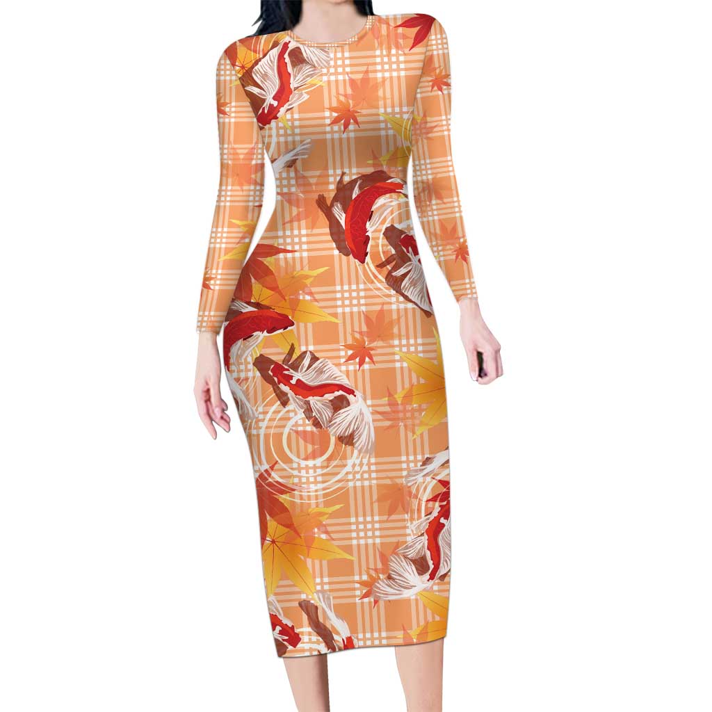 Orange Palaka Hawaii Aloha Family Matching Long Sleeve Bodycon Dress and Hawaiian Shirt Koi Pond Mix Japanese Maple LT7 Orange - Polynesian Pride