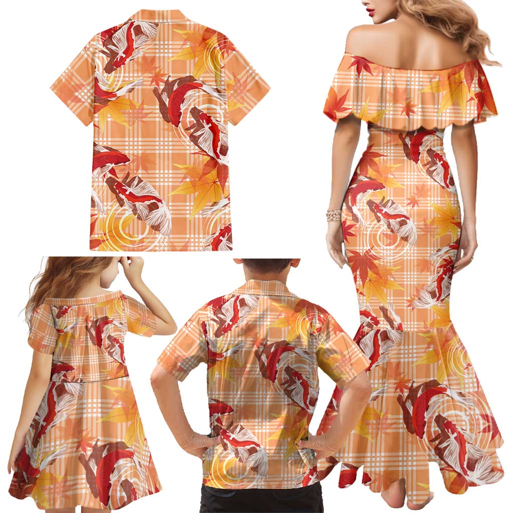 Orange Palaka Hawaii Aloha Family Matching Mermaid Dress and Hawaiian Shirt Koi Pond Mix Japanese Maple LT7 - Polynesian Pride