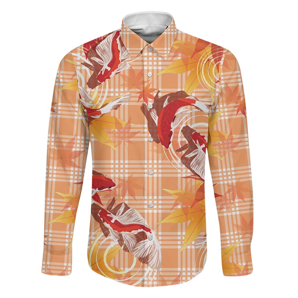 Orange Palaka Hawaii Aloha Family Matching Mermaid Dress and Hawaiian Shirt Koi Pond Mix Japanese Maple LT7 Dad's Shirt - Long Sleeve Orange - Polynesian Pride