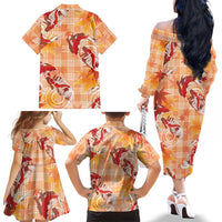 Orange Palaka Hawaii Aloha Family Matching Off The Shoulder Long Sleeve Dress and Hawaiian Shirt Koi Pond Mix Japanese Maple LT7 - Polynesian Pride