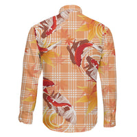 Orange Palaka Hawaii Aloha Family Matching Off The Shoulder Long Sleeve Dress and Hawaiian Shirt Koi Pond Mix Japanese Maple LT7 - Polynesian Pride
