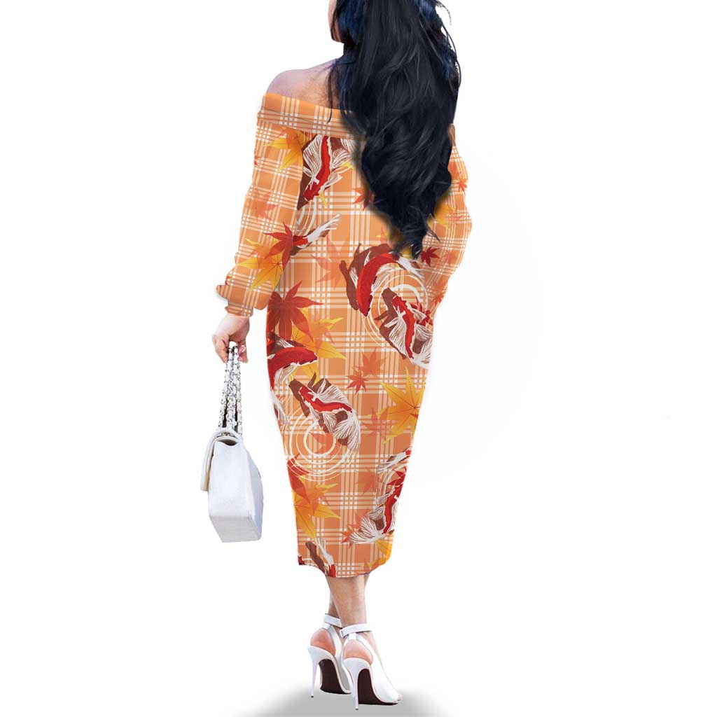 Orange Palaka Hawaii Aloha Family Matching Off The Shoulder Long Sleeve Dress and Hawaiian Shirt Koi Pond Mix Japanese Maple LT7 - Polynesian Pride