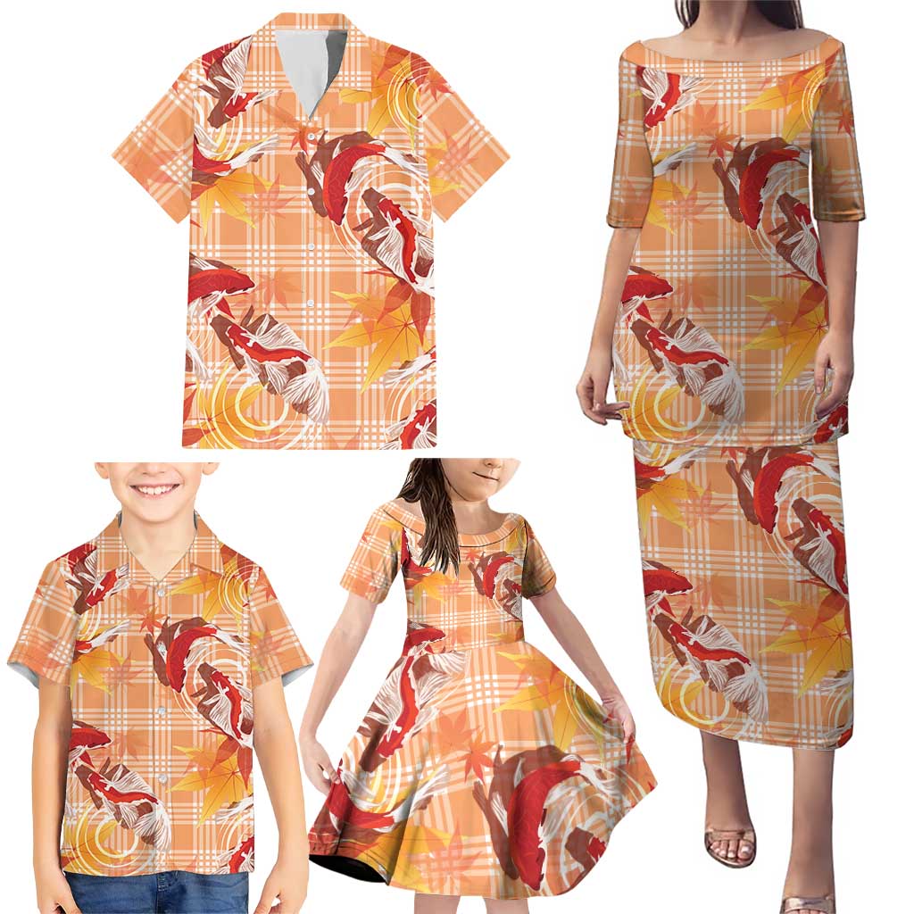 Orange Palaka Hawaii Aloha Family Matching Puletasi and Hawaiian Shirt Koi Pond Mix Japanese Maple LT7 - Polynesian Pride