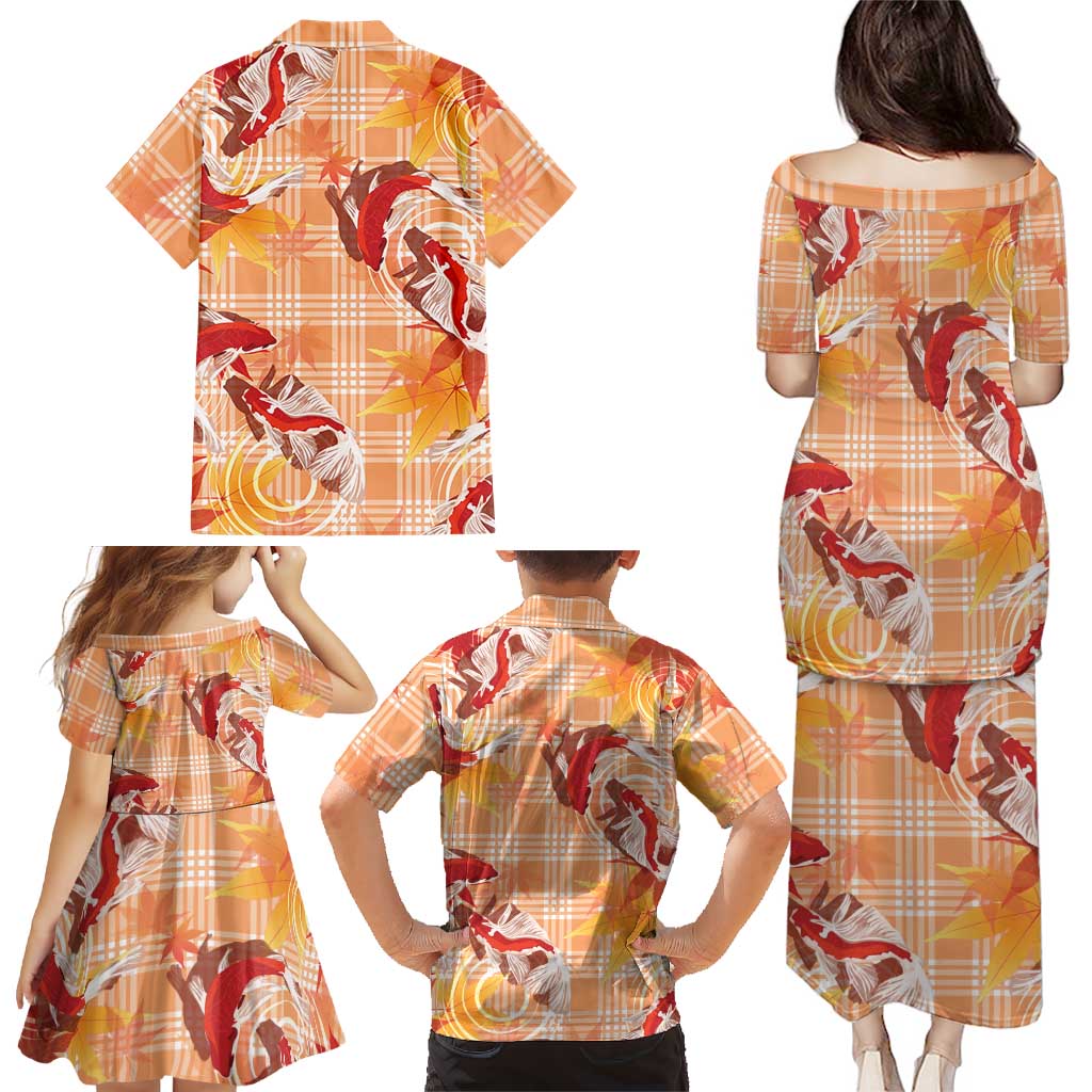 Orange Palaka Hawaii Aloha Family Matching Puletasi and Hawaiian Shirt Koi Pond Mix Japanese Maple LT7 - Polynesian Pride