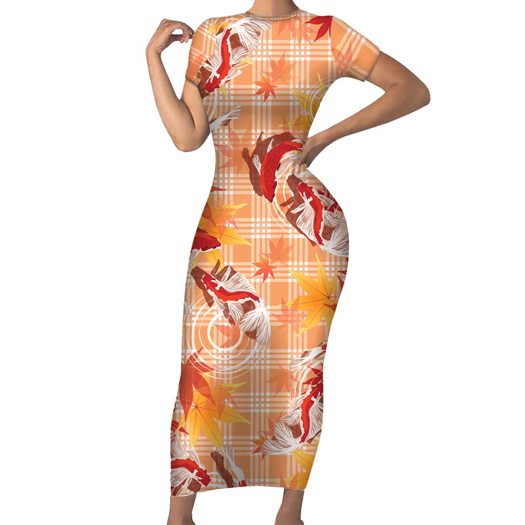 Orange Palaka Hawaii Aloha Family Matching Short Sleeve Bodycon Dress and Hawaiian Shirt Koi Pond Mix Japanese Maple LT7 Orange - Polynesian Pride