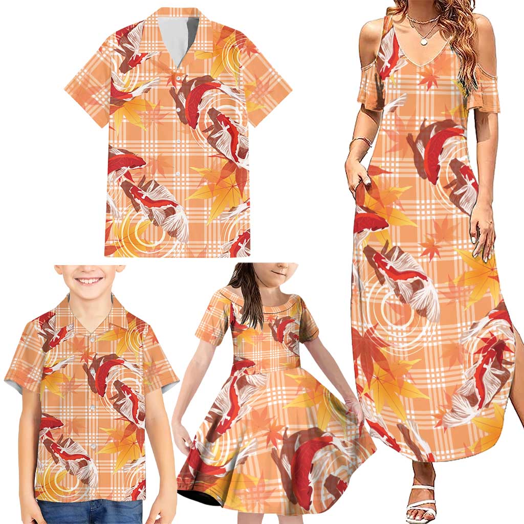 Orange Palaka Hawaii Aloha Family Matching Summer Maxi Dress and Hawaiian Shirt Koi Pond Mix Japanese Maple - Polynesian Pride