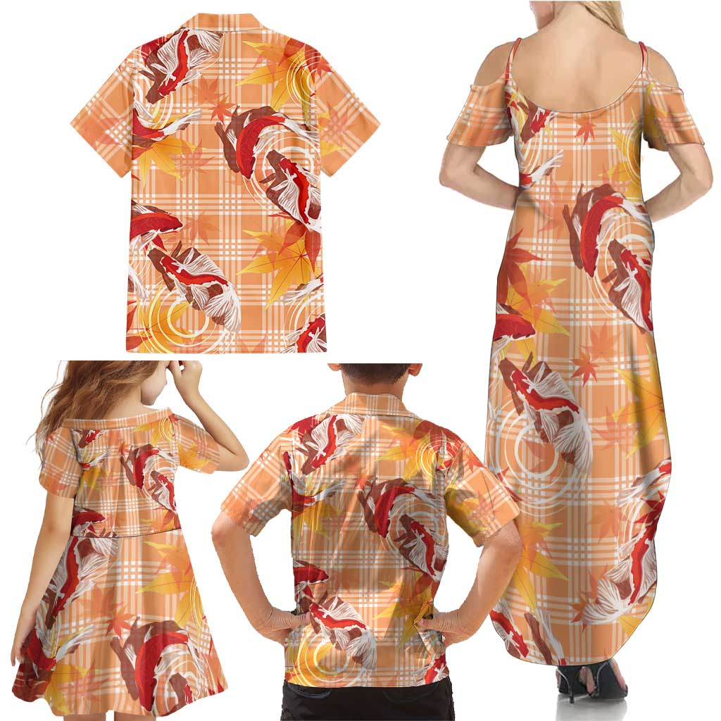 Orange Palaka Hawaii Aloha Family Matching Summer Maxi Dress and Hawaiian Shirt Koi Pond Mix Japanese Maple LT7 - Polynesian Pride