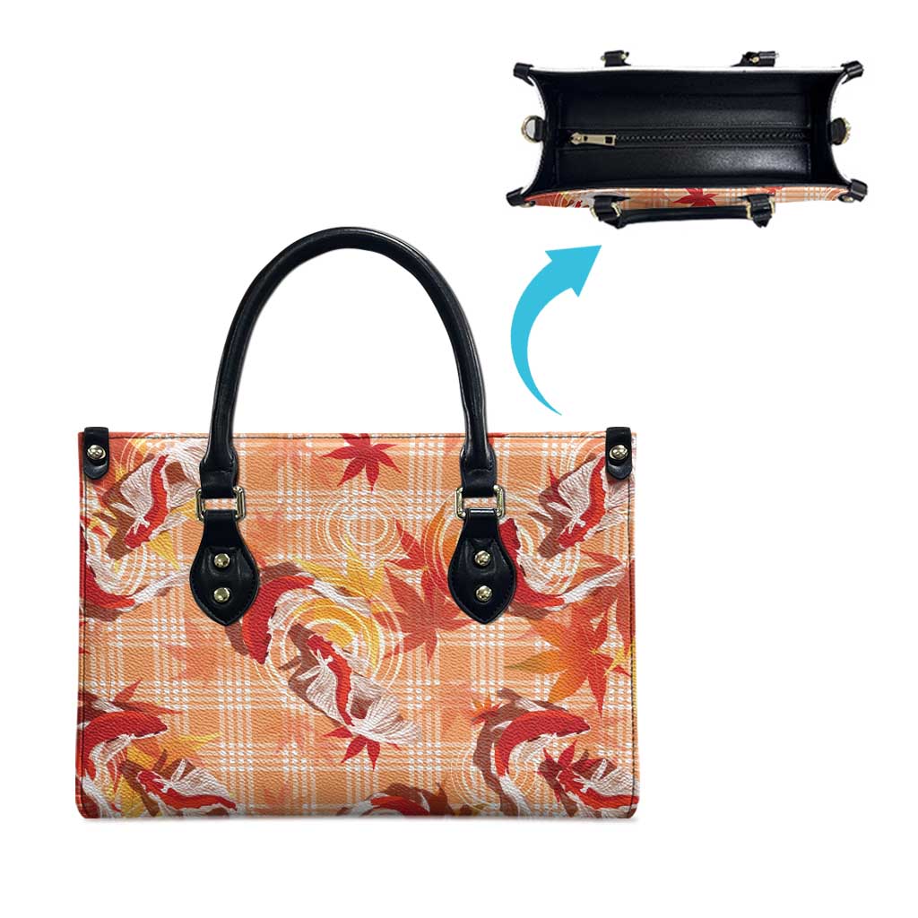 Orange Palaka Hawaii Aloha Leather Bag Koi Pond Mix Japanese Maple - Polynesian Pride