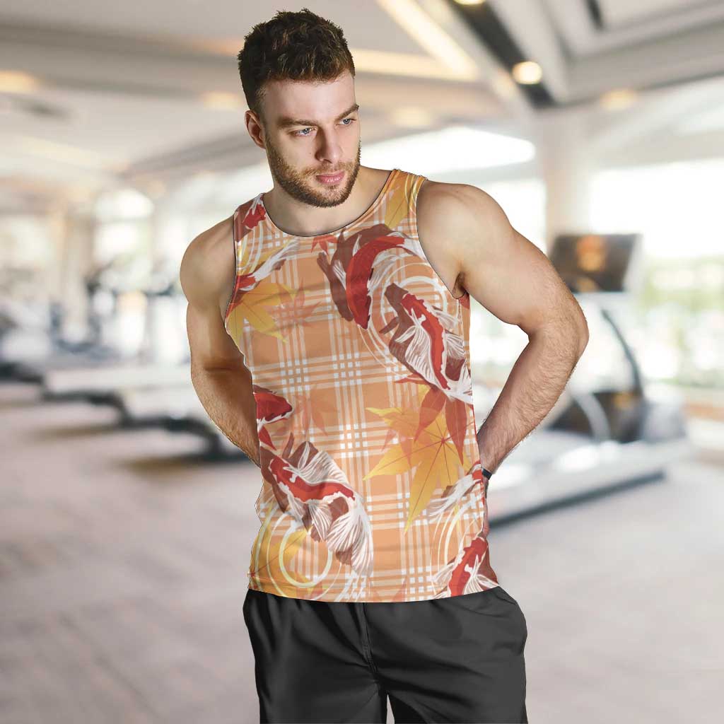 Orange Palaka Hawaii Aloha Men Tank Top Koi Pond Mix Japanese Maple - Polynesian Pride