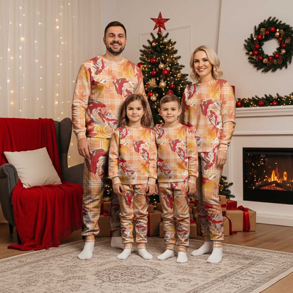 Orange Palaka Hawaii Aloha Christmas Pajama Set Koi Pond Mix Japanese Maple - Polynesian Pride