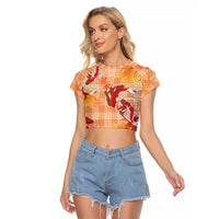Orange Palaka Hawaii Aloha Raglan Cropped T Shirt Koi Pond Mix Japanese Maple - Polynesian Pride