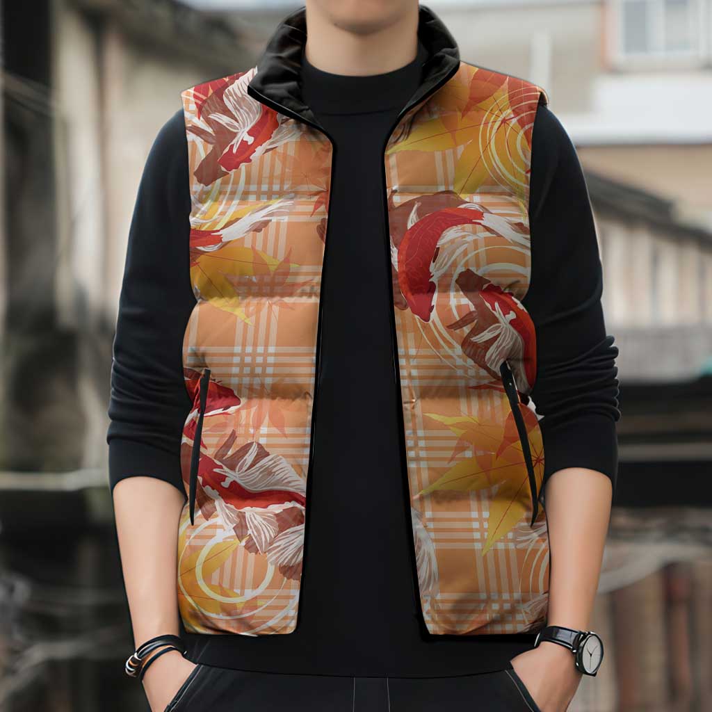 Orange Palaka Hawaii Aloha Sleeveless Puffer Jacket Koi Pond Mix Japanese Maple - Polynesian Pride