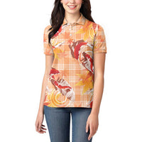 Orange Palaka Hawaii Aloha Women Polo Shirt Koi Pond Mix Japanese Maple - Polynesian Pride