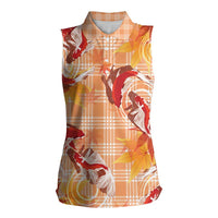 Orange Palaka Hawaii Aloha Women Sleeveless Polo Shirt Koi Pond Mix Japanese Maple LT7 Female Orange - Polynesian Pride