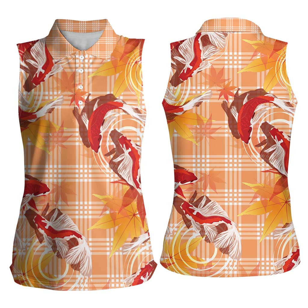 Orange Palaka Hawaii Aloha Women Sleeveless Polo Shirt Koi Pond Mix Japanese Maple LT7 - Polynesian Pride