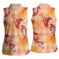 Orange Palaka Hawaii Aloha Women Sleeveless Polo Shirt Koi Pond Mix Japanese Maple LT7 - Polynesian Pride