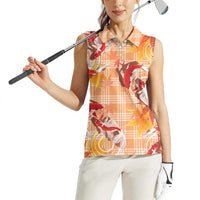 Orange Palaka Hawaii Aloha Women Sleeveless Polo Shirt Koi Pond Mix Japanese Maple LT7 - Polynesian Pride