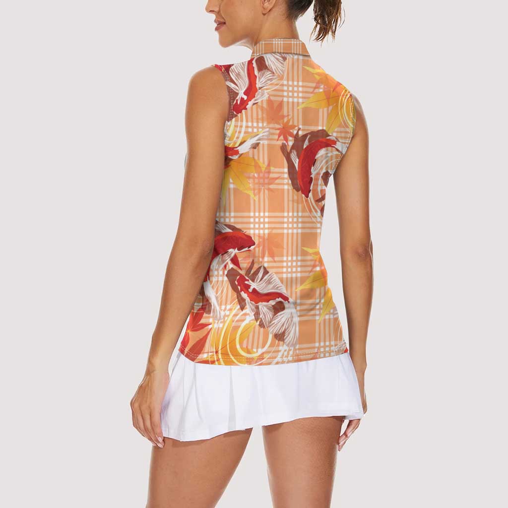 Orange Palaka Hawaii Aloha Women Sleeveless Polo Shirt Koi Pond Mix Japanese Maple LT7 - Polynesian Pride
