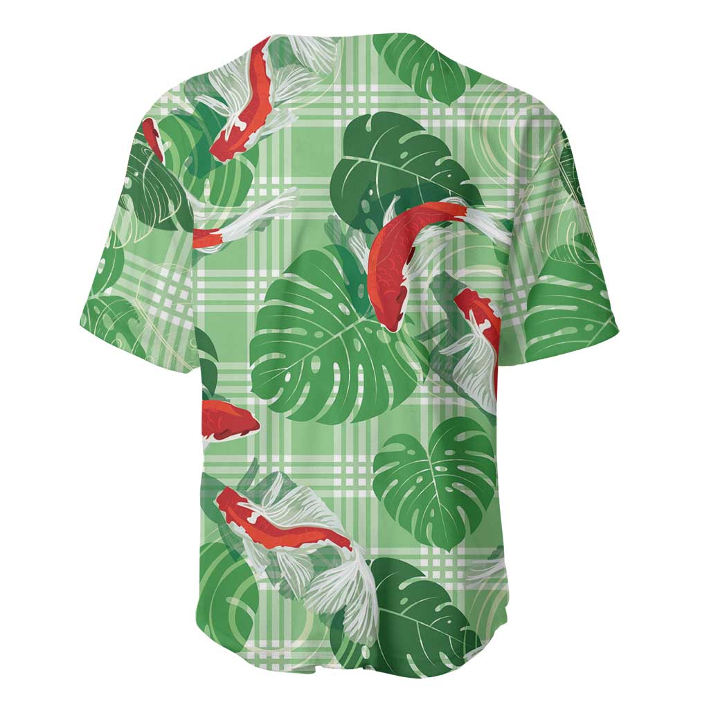 Lime Palaka Hawaii Aloha Baseball Jersey Koi Pond Mix Monstera - Polynesian Pride