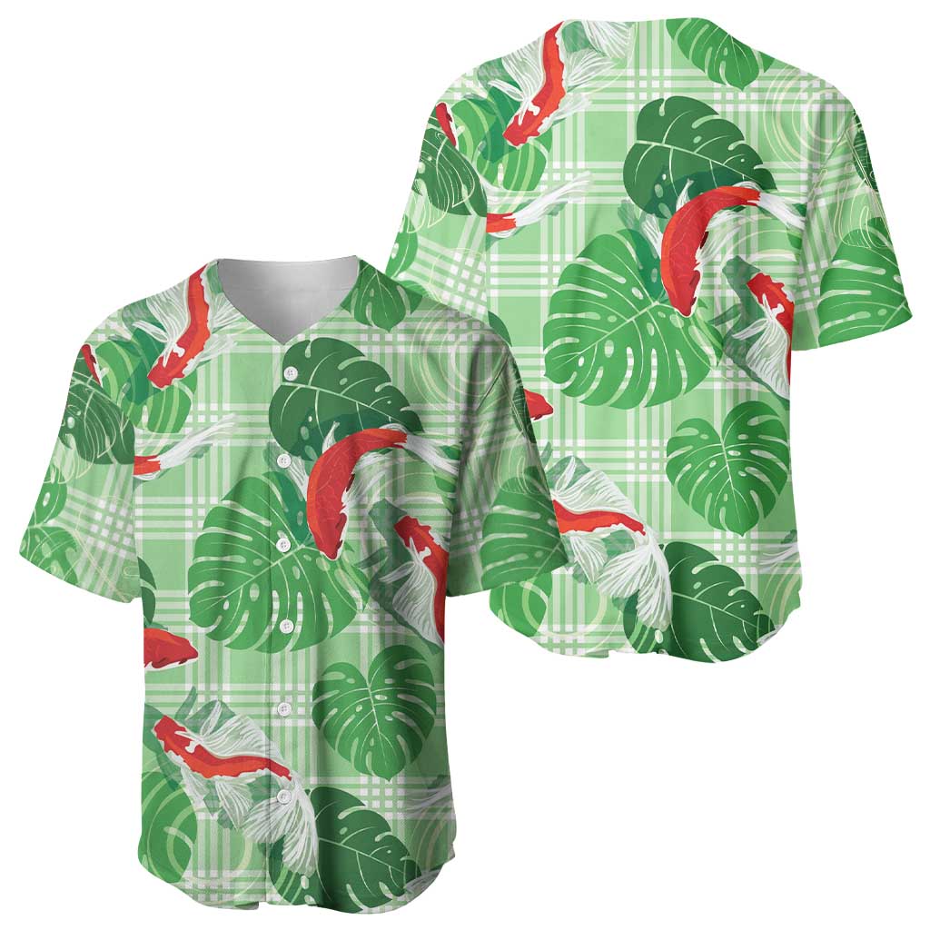 Lime Palaka Hawaii Aloha Baseball Jersey Koi Pond Mix Monstera - Polynesian Pride
