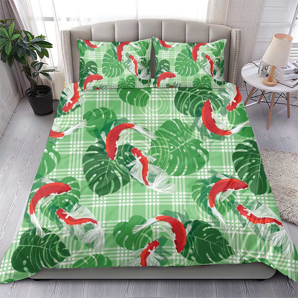 Lime Palaka Hawaii Aloha Bedding Set Koi Pond Mix Monstera - Polynesian Pride
