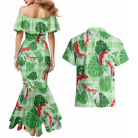 Lime Palaka Hawaii Aloha Couples Matching Mermaid Dress and Hawaiian Shirt Koi Pond Mix Monstera LT7 - Polynesian Pride