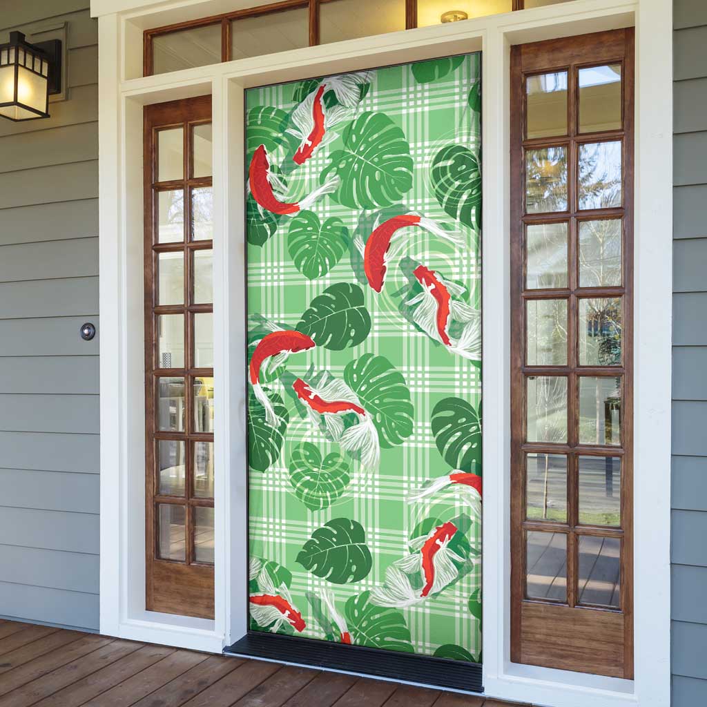 Lime Palaka Hawaii Aloha Door Cover Koi Pond Mix Monstera LT7 - Polynesian Pride