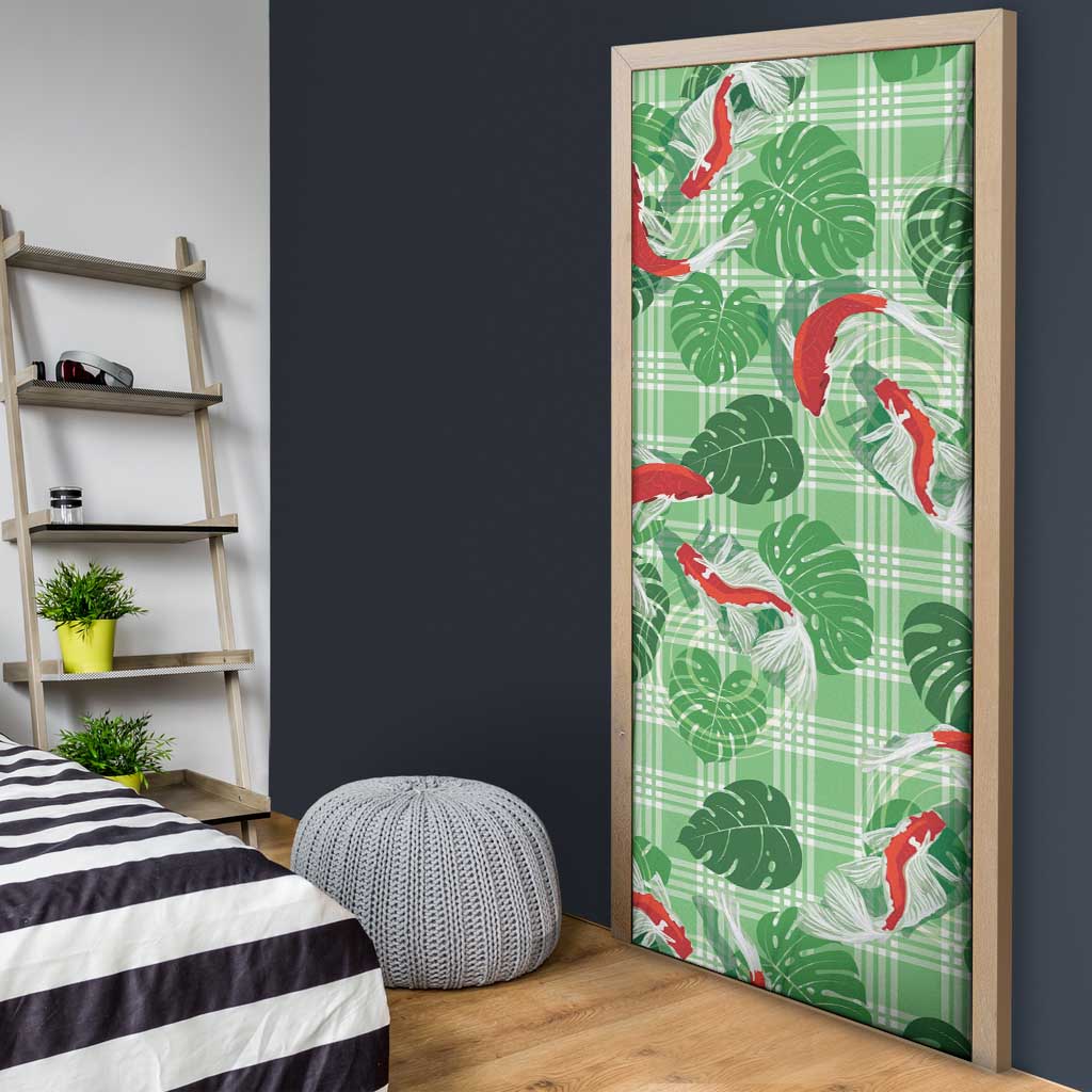 Lime Palaka Hawaii Aloha Door Cover Koi Pond Mix Monstera LT7 - Polynesian Pride